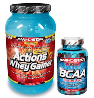 WHEY GAINER ACTIONS 4500g + BCAA 120 cps ZDARMA