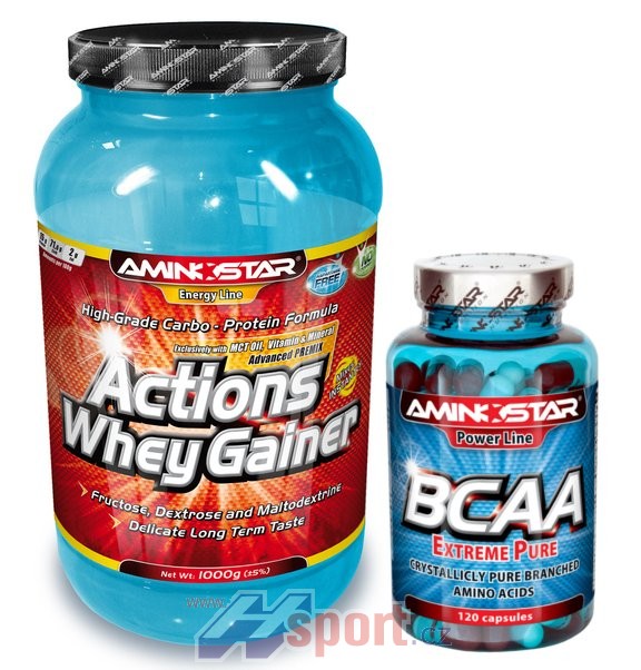 WHEY GAINER ACTIONS 4500g + BCAA 120 cps ZDARMA